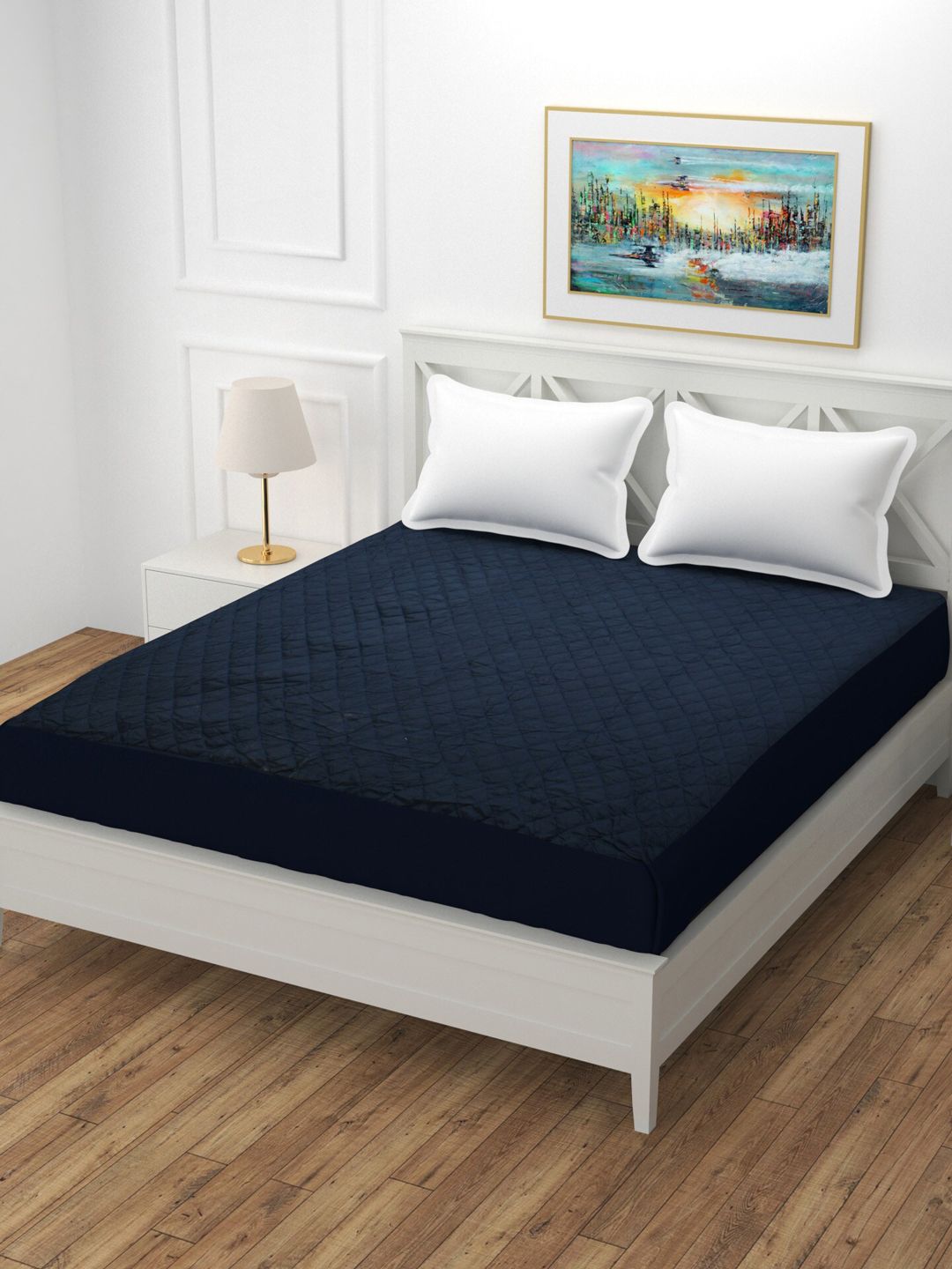 Molly & Michel Blue Solid Cotton King Mattress Protector Price in India
