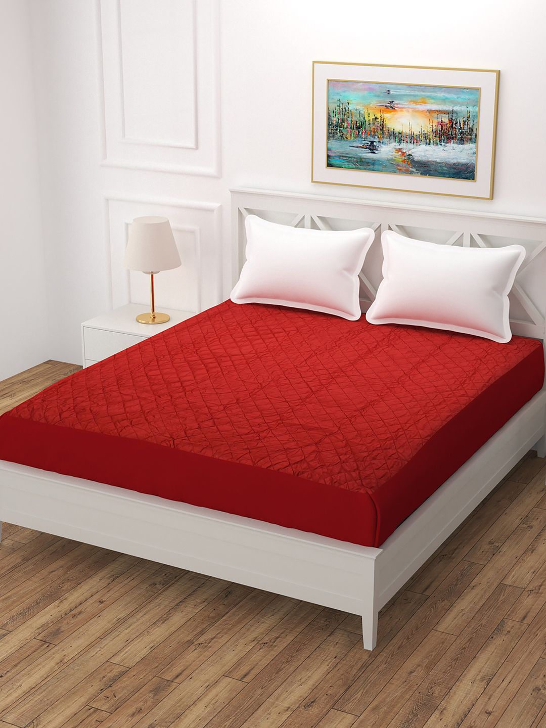 Molly & Michel Red Solid Cotton King Size Mattress Protector Price in India