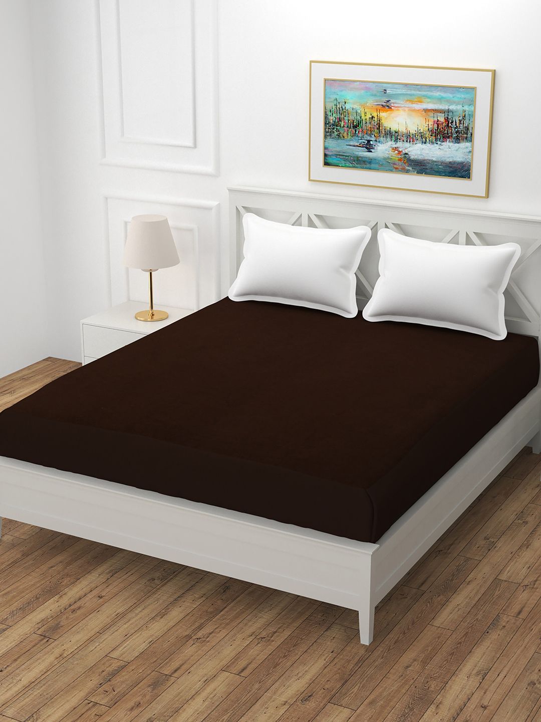 Molly & Michel Brown Solid King Size Cotton Mattress Protector Price in India