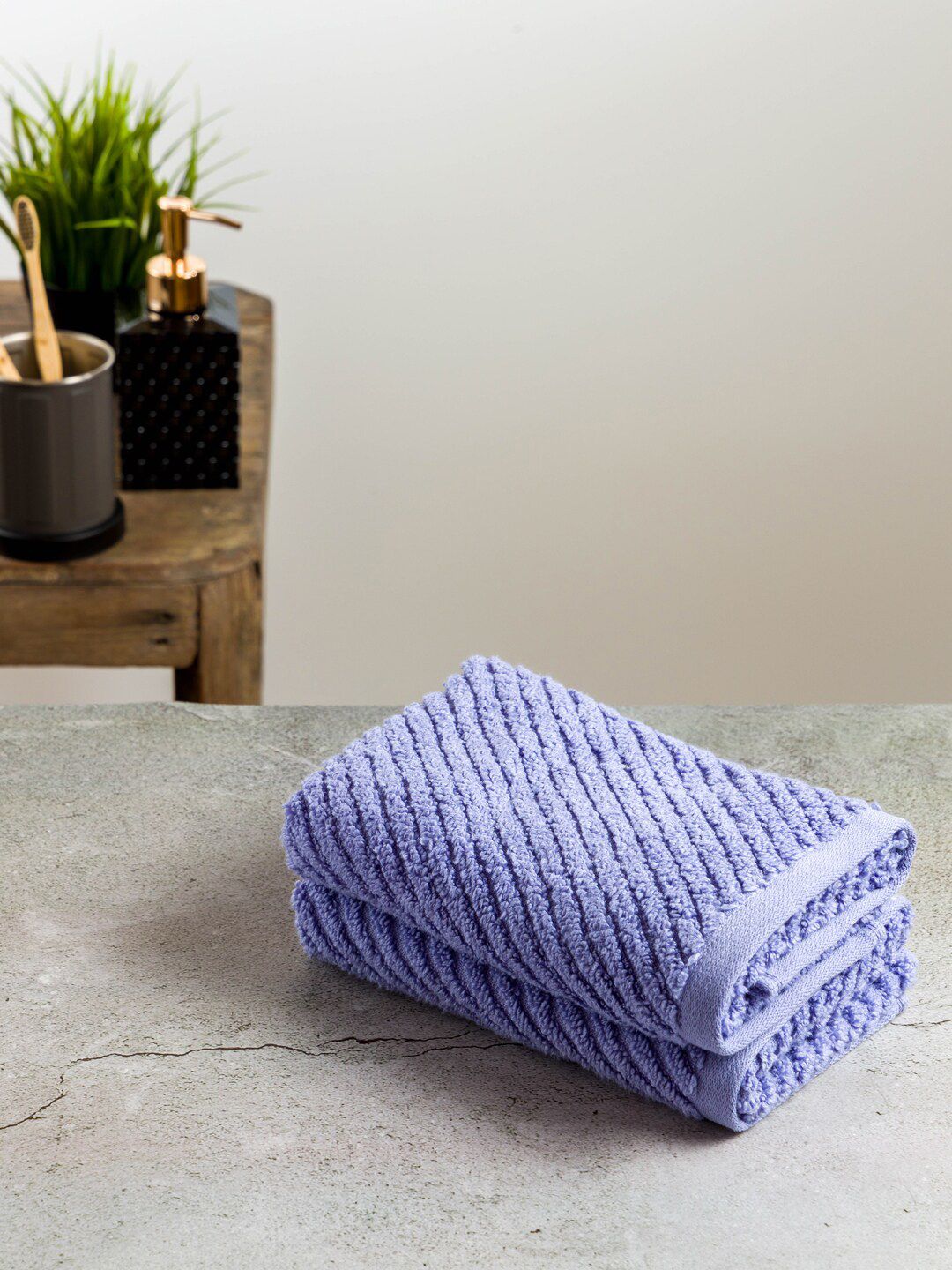 Nautica Set Of 2 Purple Striped Pure Cotton 600 GSM Hand Towels Price in India