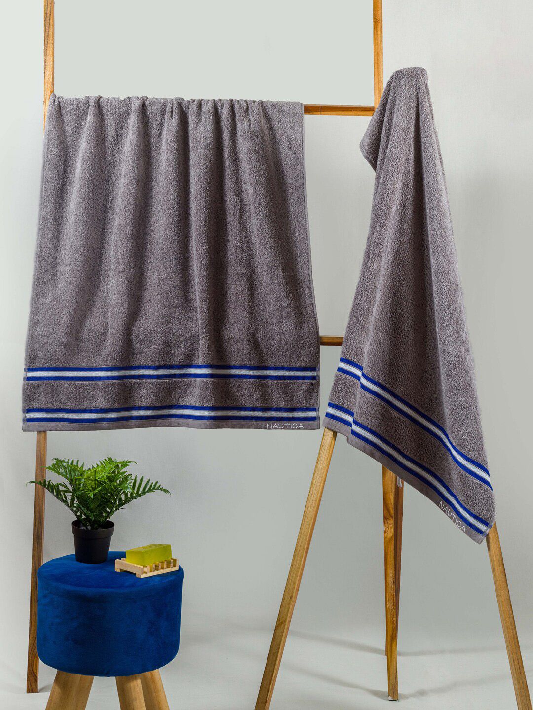 Nautica Set of 2 Grey Solid Pure Cotton GSM 500 Bath Towels Price in India