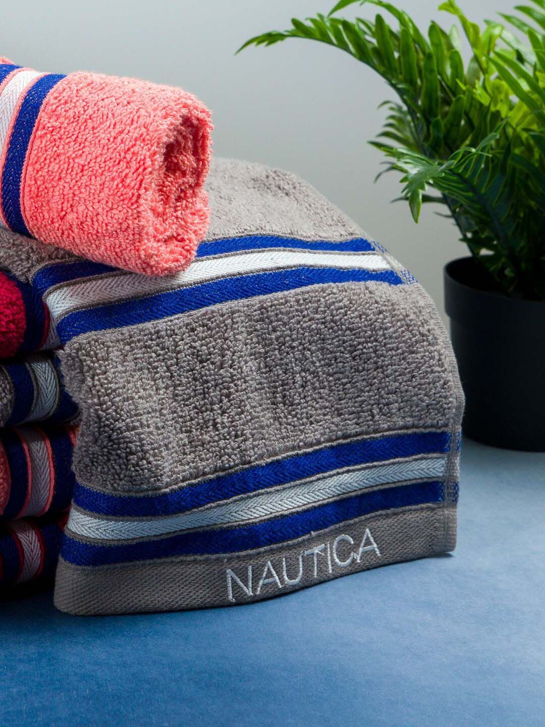 Nautica Set of 6 Grey & Red Pure Cotton 600 GSM Hand Towels Price in India