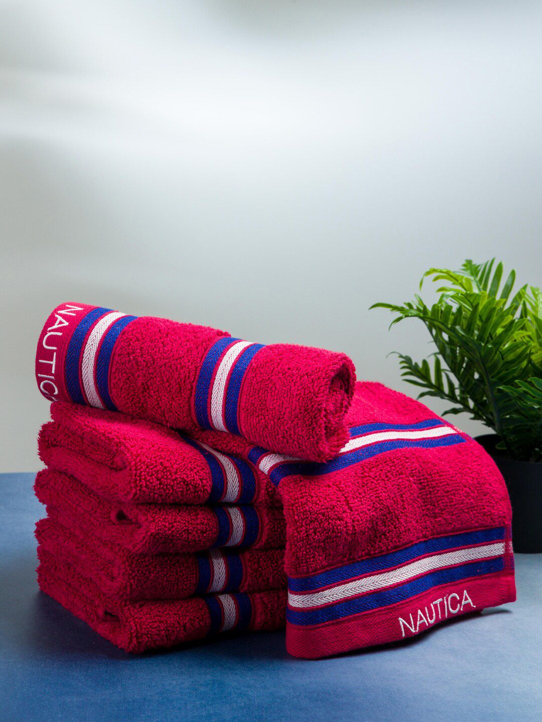 Nautica Set Of 6 Burgundy Solid 500 GSM Pure Cotton Hand Towels Price in India
