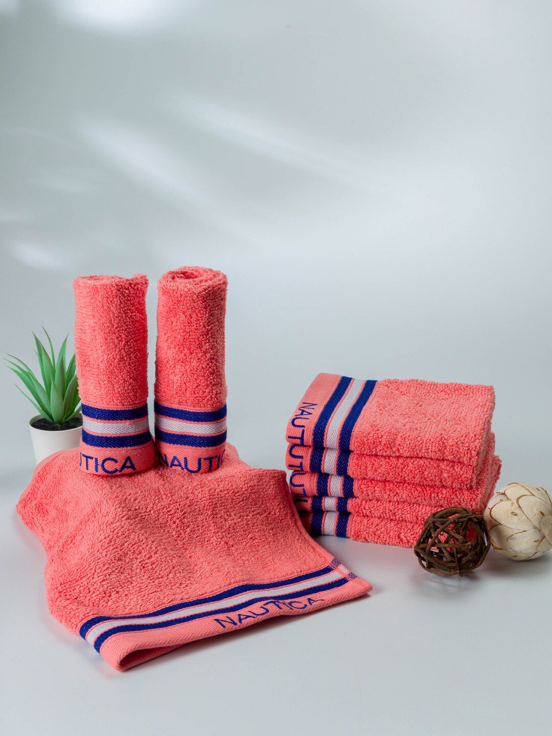 Nautica Set Of 8 Coral 500 GSM Pure Cotton  Face Towels Price in India