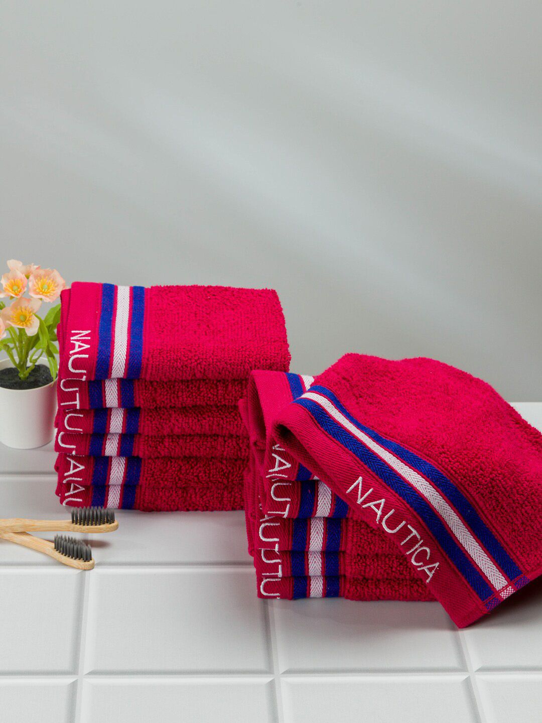 Nautica Set Of 12 Burgundy Solid GSM 500 Face Towels Price in India