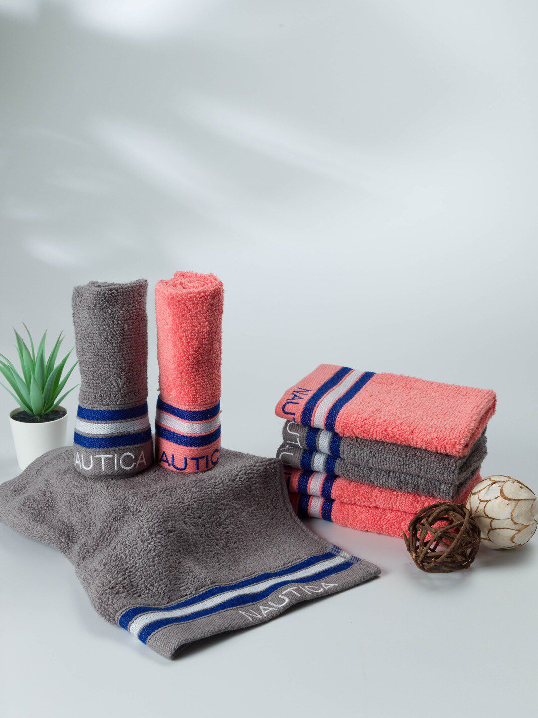 Nautica Set Of 8 Striped 500 GSM Pure Cotton Face Towels Price in India