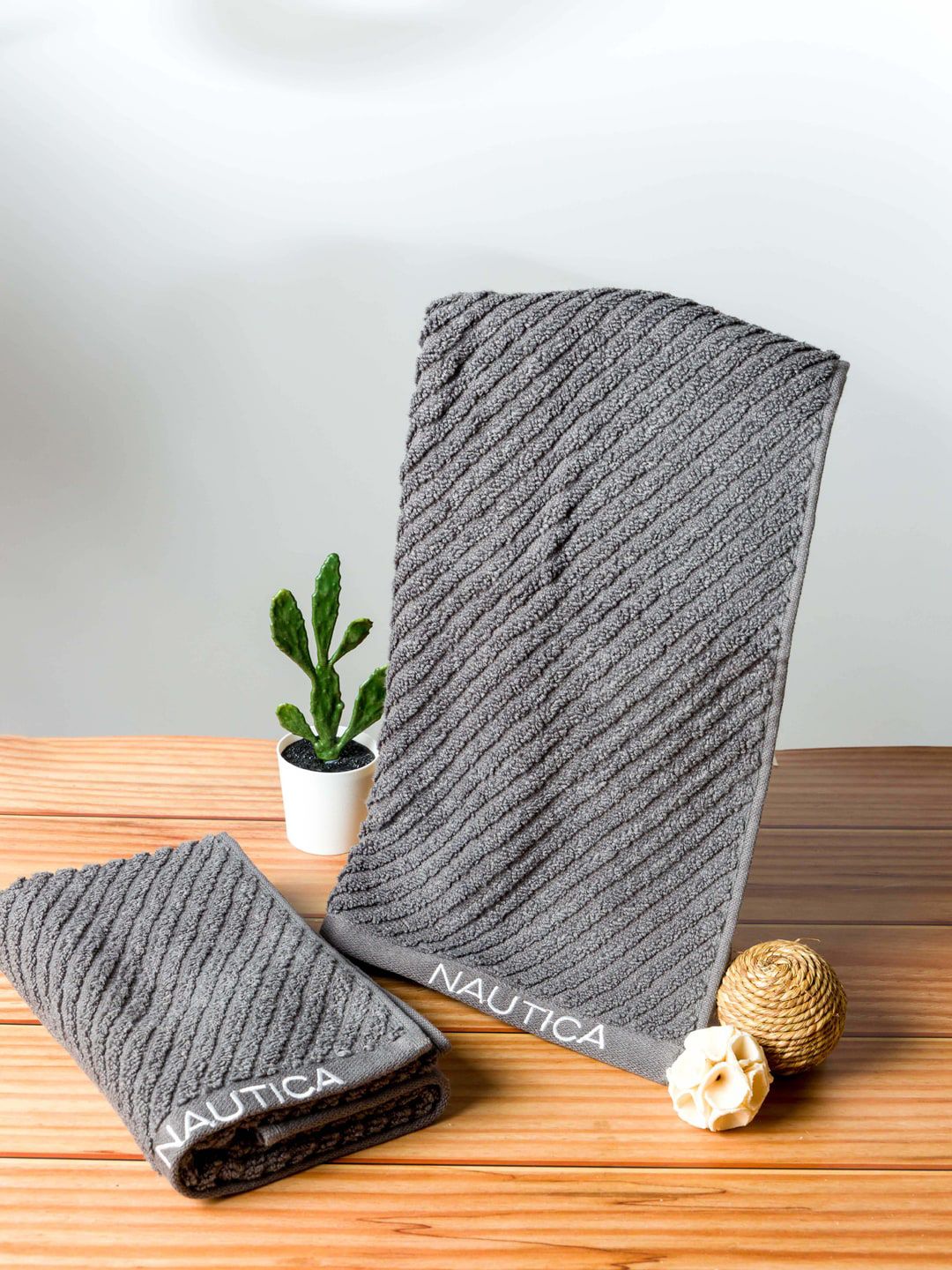Nautica Set Of 2 Grey Solid GSM 600 Hand Towels Price in India
