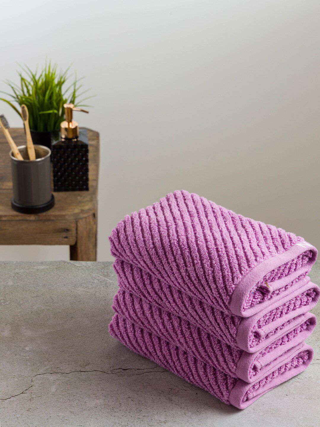 Nautica Set Of 4 Lavender 600 GSM Solid Pure Cotton Hand Towels Set Price in India