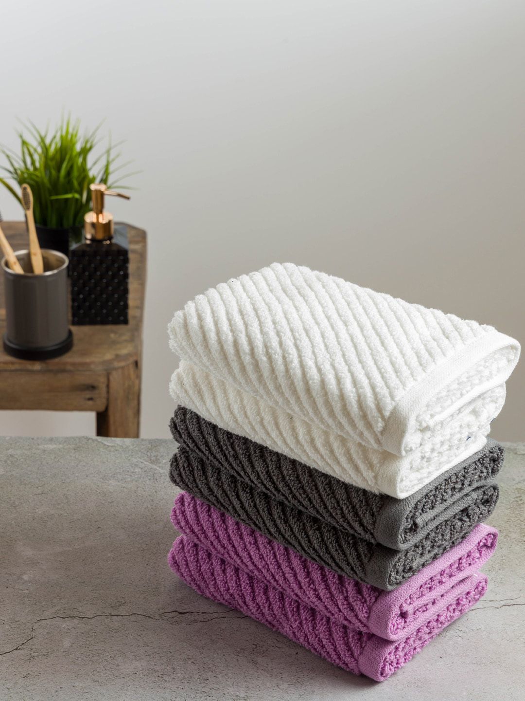 Nautica Set Of 6 White, Grey & Lavender  Solid Pure Cotton 600 GSM Hand Towels Price in India