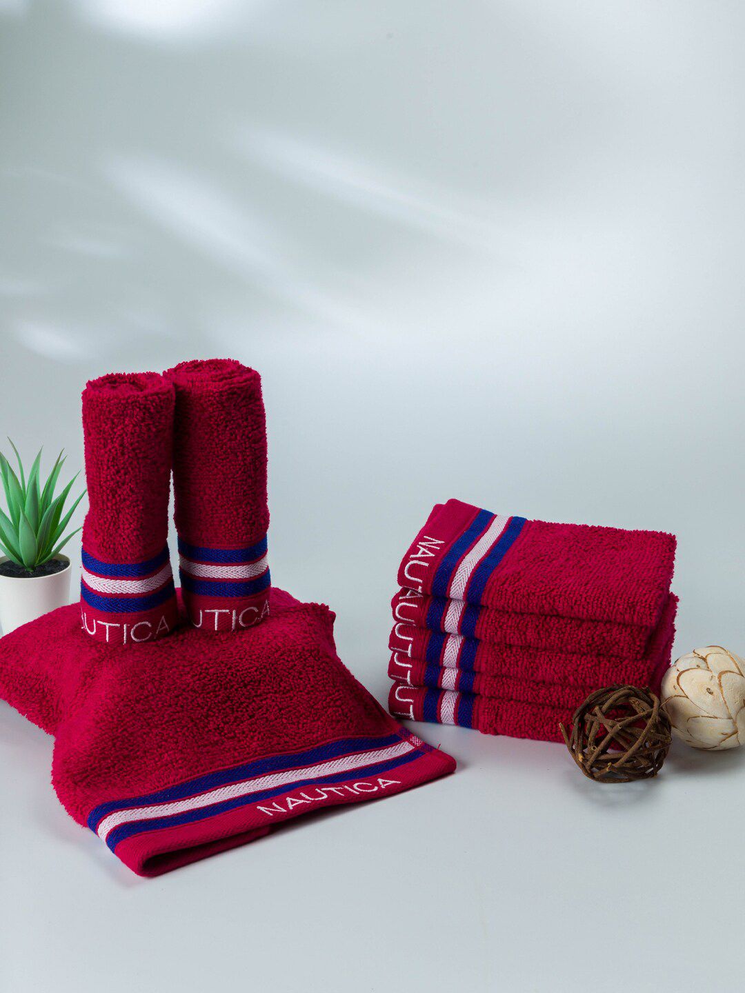 Nautica Set Of 8 Burgundy Solid Pure Cotton 600 GSM Face Towels Price in India