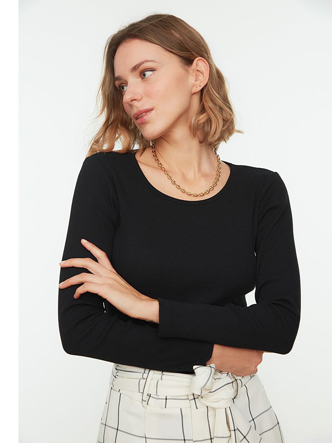 Trendyol Black Solid Long Sleeves Top Price in India