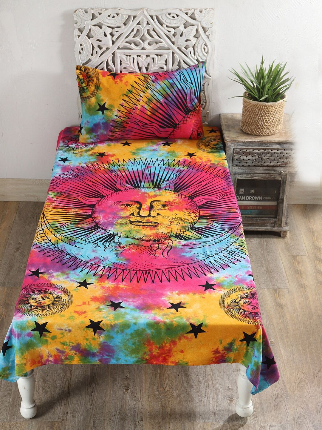 HANDICRAFT PALACE Multicolored Printed 144 TC Single Bedsheet with 1 Pillow Cover Price in India