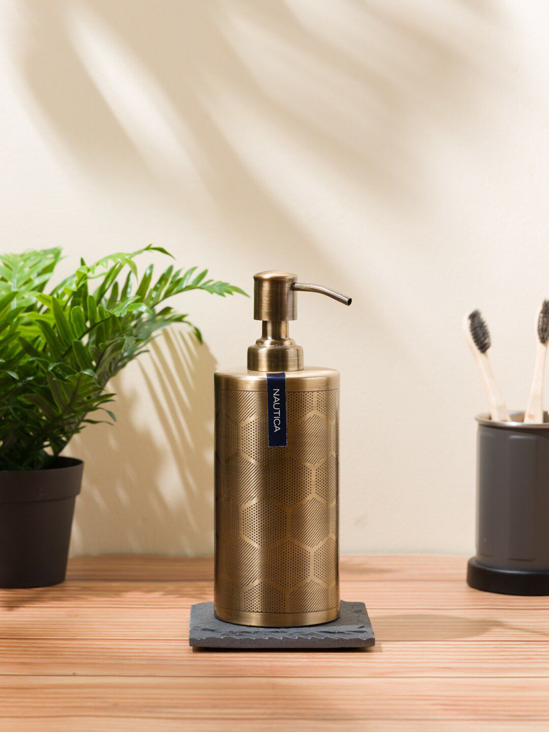 Nautica Gold-Toned  Textured Stainless Steel Matte Soap Dispenser Price in India