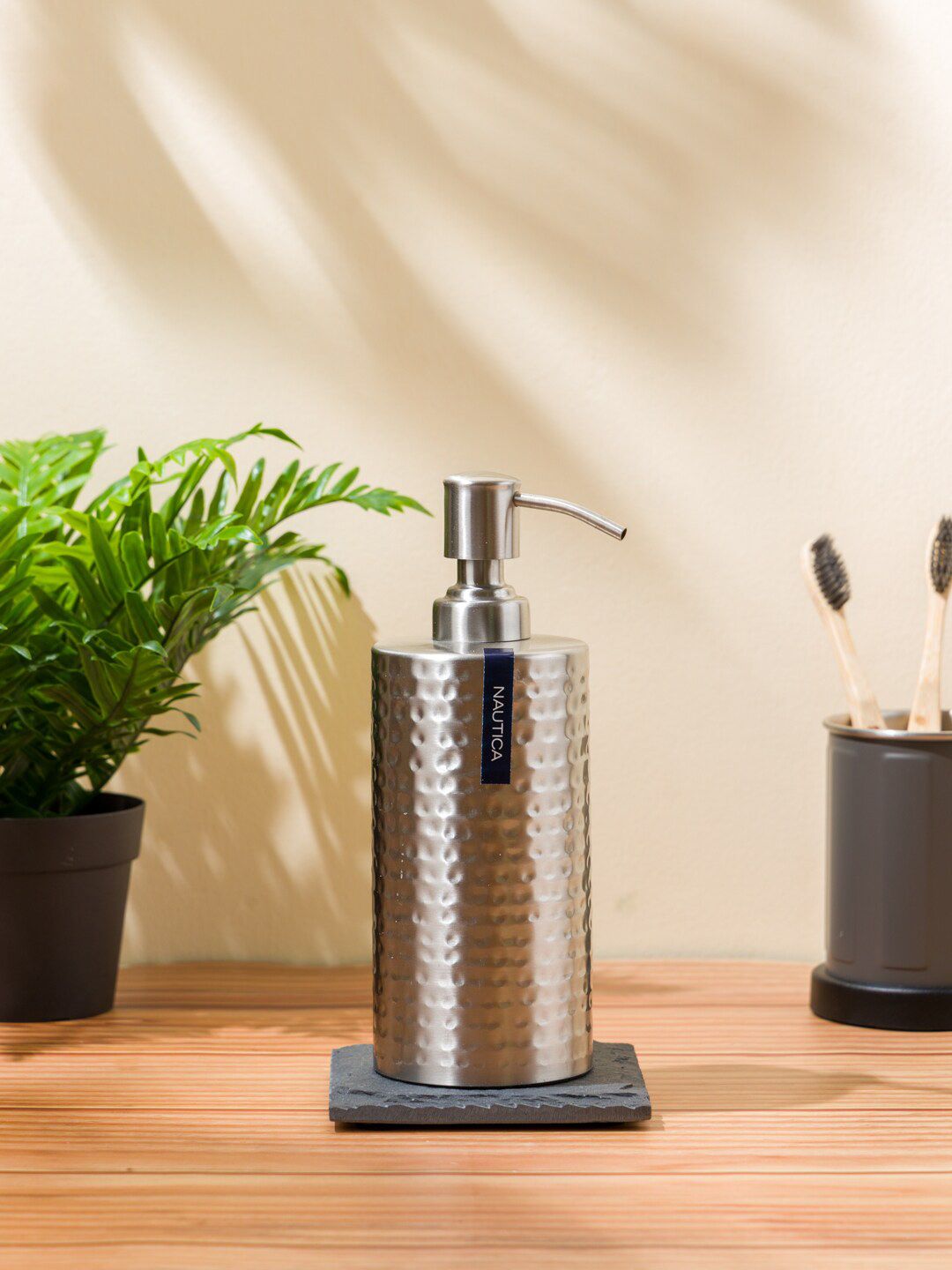 Nautica Silver-Toned Textured Stainless Steel Soap Dispenser Price in India