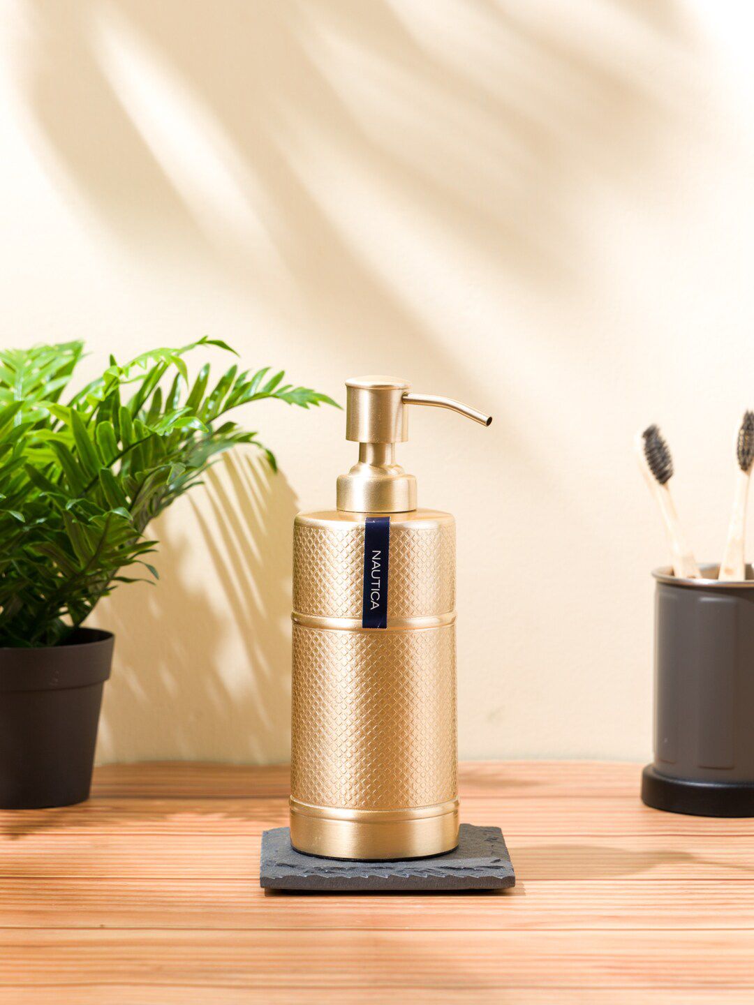 Nautica Gold-Toned Textured Stainless Steel Soap Dispenser Price in India