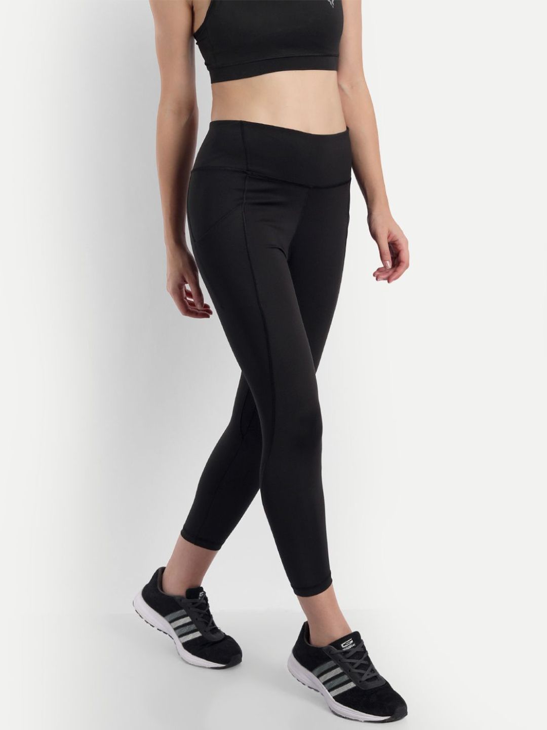 deb Women Black Solid High-Rise Sports Tights Price in India