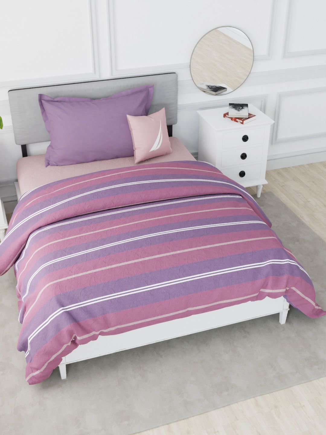 Nautica Red & Blue Striped AC Room 150 GSM Single Bed Comforter Price in India