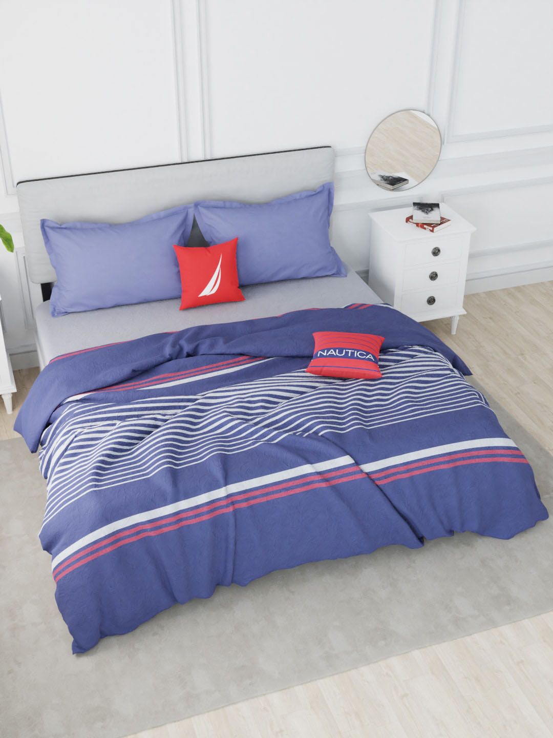 Nautica Purple & White Striped AC Room 150 GSM Double Bed Comforter Price in India