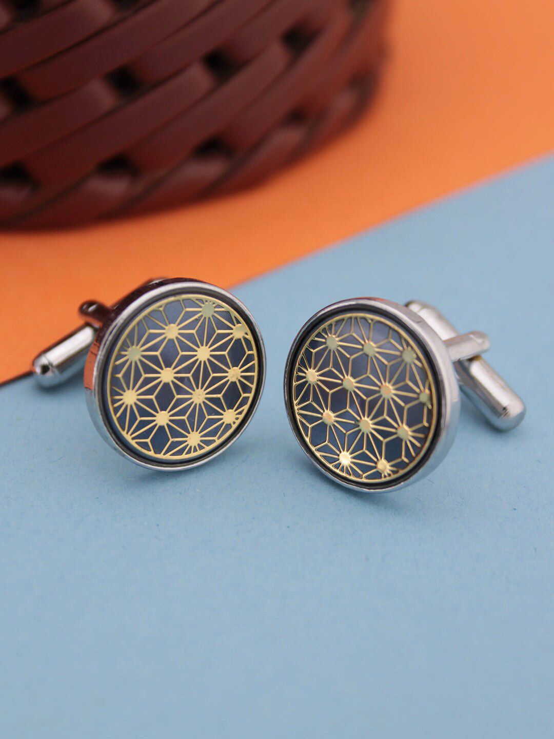 Kavove Gold-Toned & Blue Cufflink
