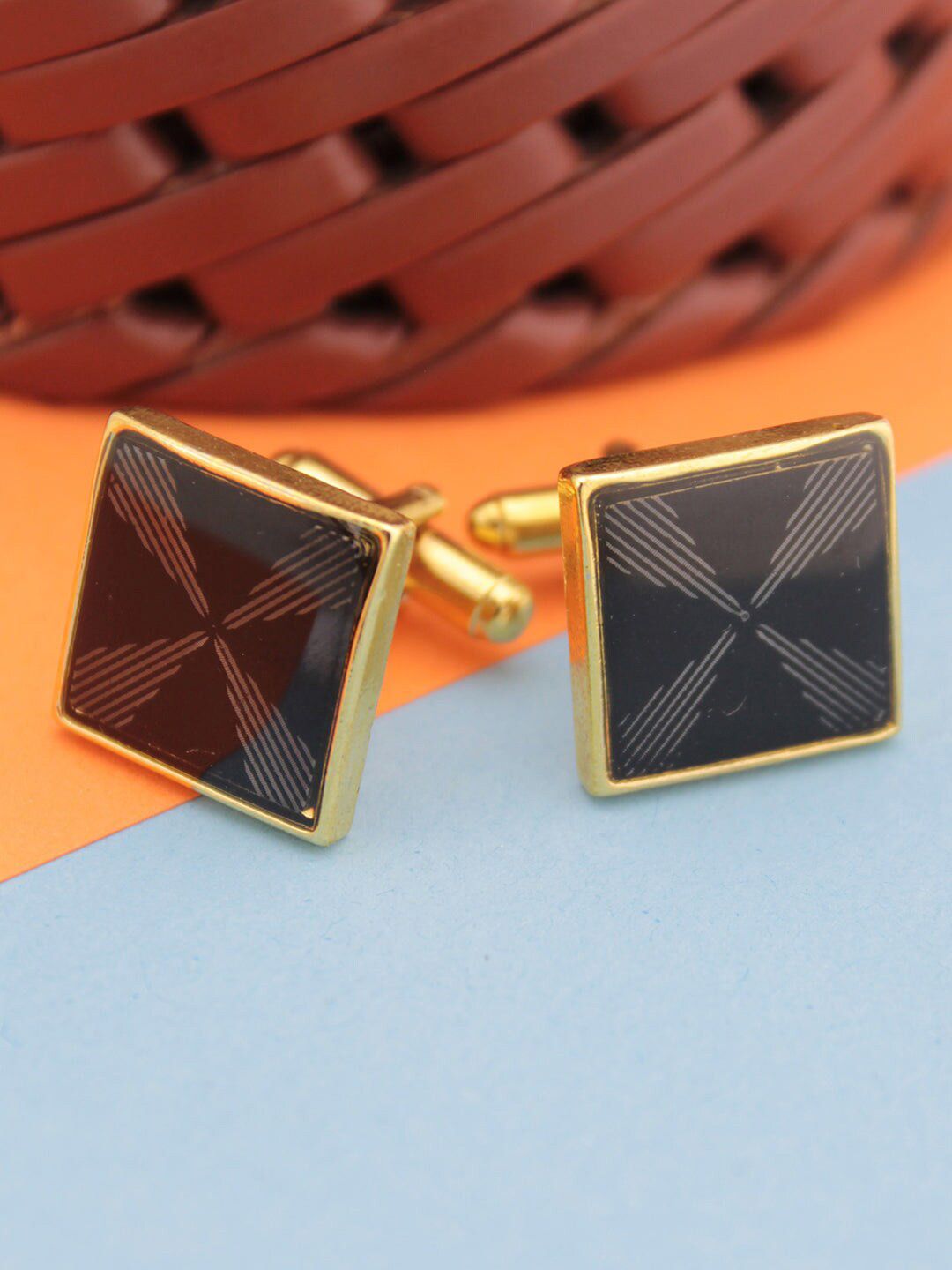 Kavove Black & Gold-Toned Square Cufflink