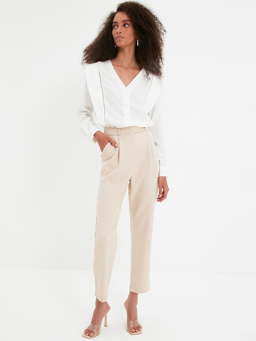 Trendyol Women Beige Pleated Trousers Price in India