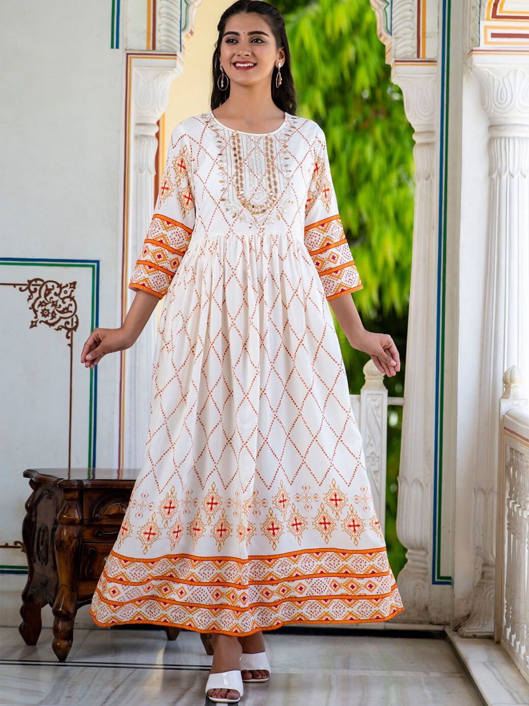Juniper Women White Ethnic Maxi Dress Price in India
