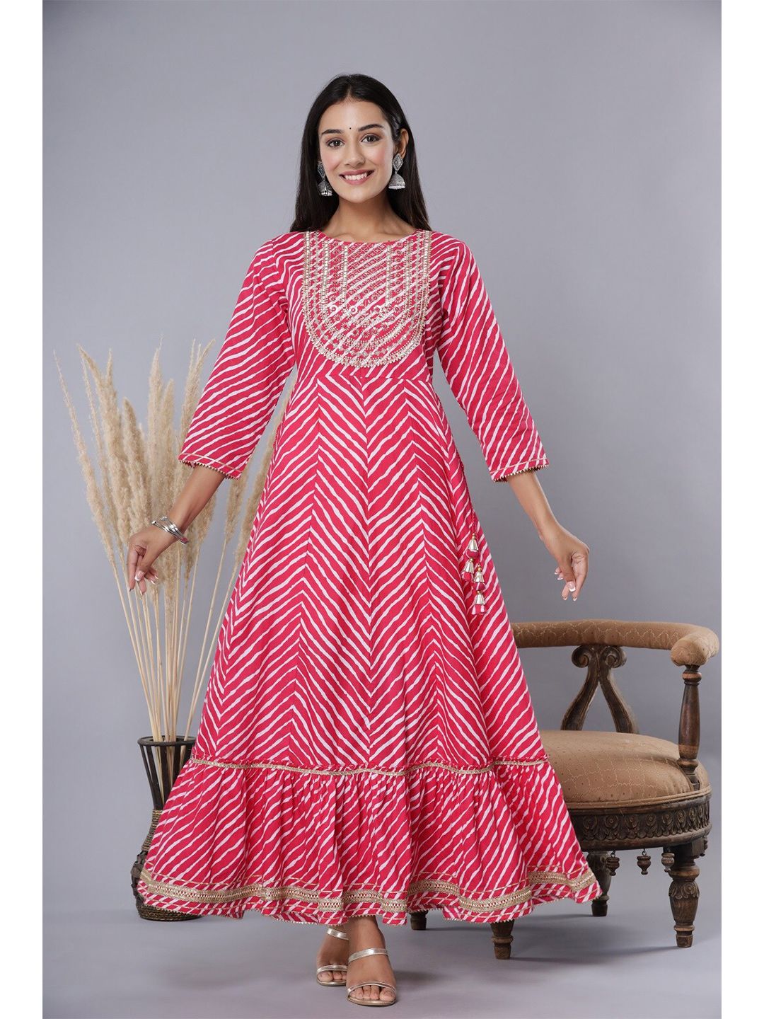 Juniper Fuchsia Ethnic Motifs Ethnic Maxi Dress Price in India