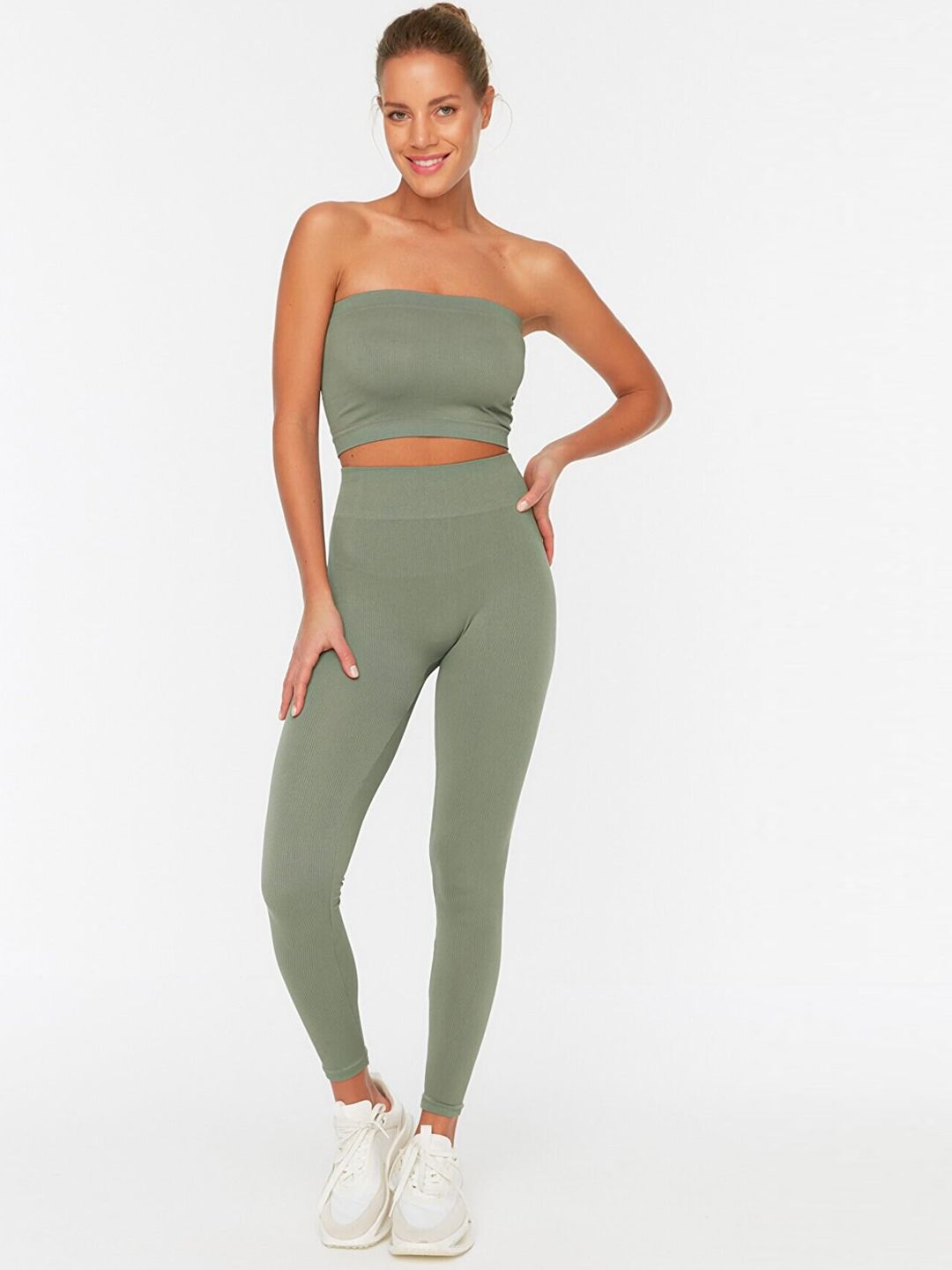 Trendyol Women Olive Solid Sports Tights Price in India