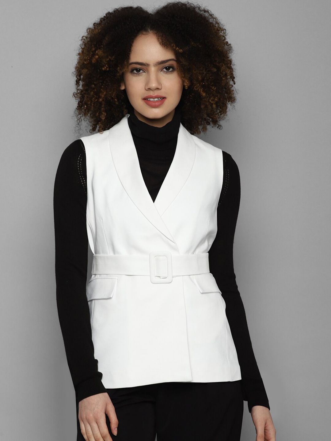 Allen Solly Woman White Solid Singe-Breasted Casual Blazers Price in India