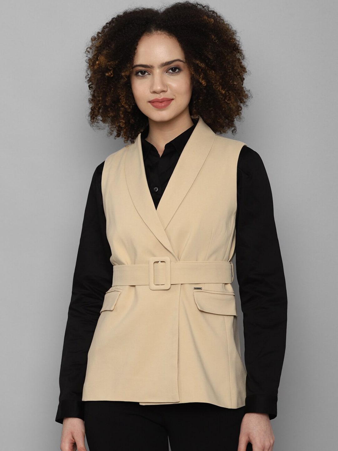 Allen Solly Woman Khaki Solid Single Breasted Casual Blazer Price in India