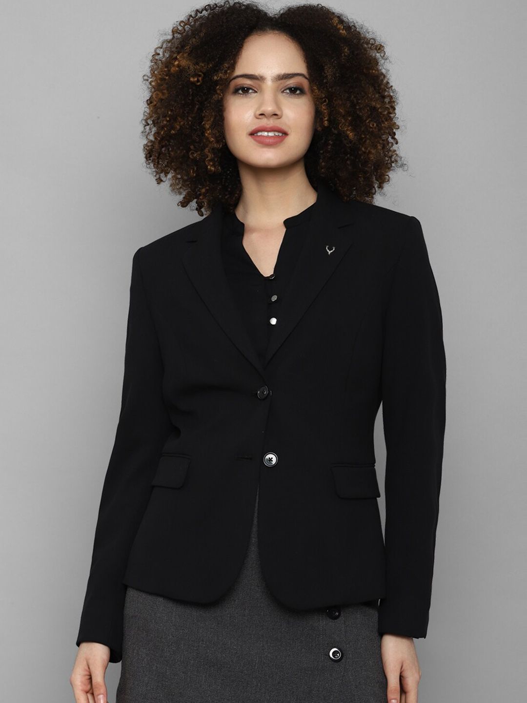 Allen Solly Woman Black Self Design Single Breasted Casual Blazer Price in India