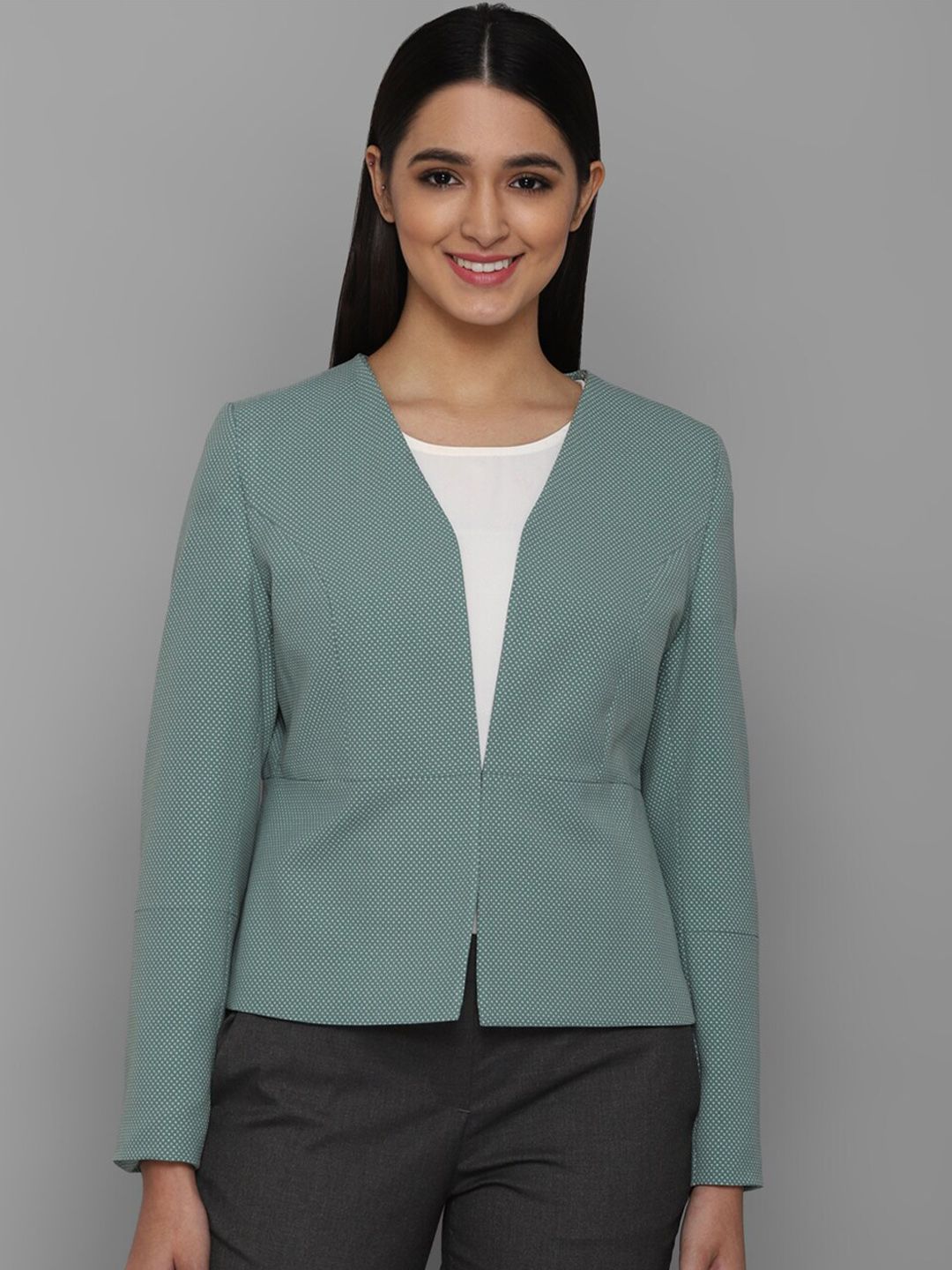 Allen Solly Woman Green Printed Single Breasted Casual Blazer Price in India