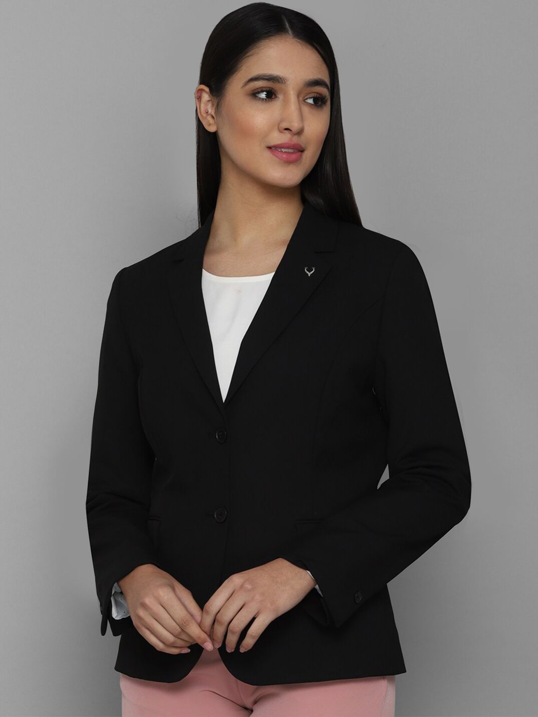 Allen Solly Woman Black Solid Single Breasted Casual Blazer Price in India