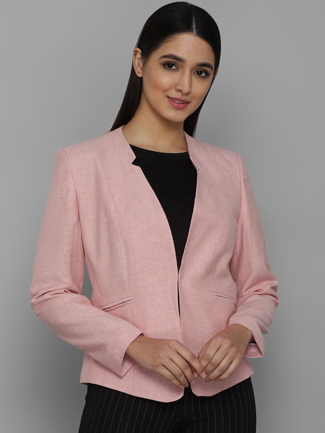 Allen Solly Woman Pink Self Design Single Breasted Casual Blazer Price in India