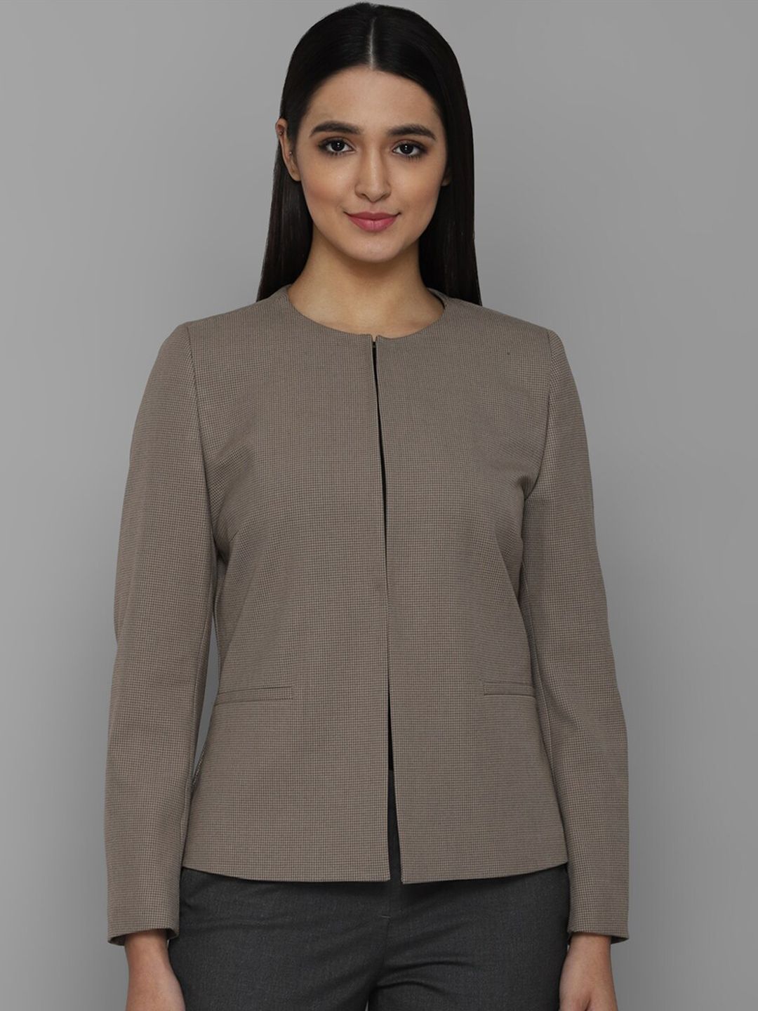 Allen Solly Woman Brown Checked Single Breasted Casual Blazer Price in India