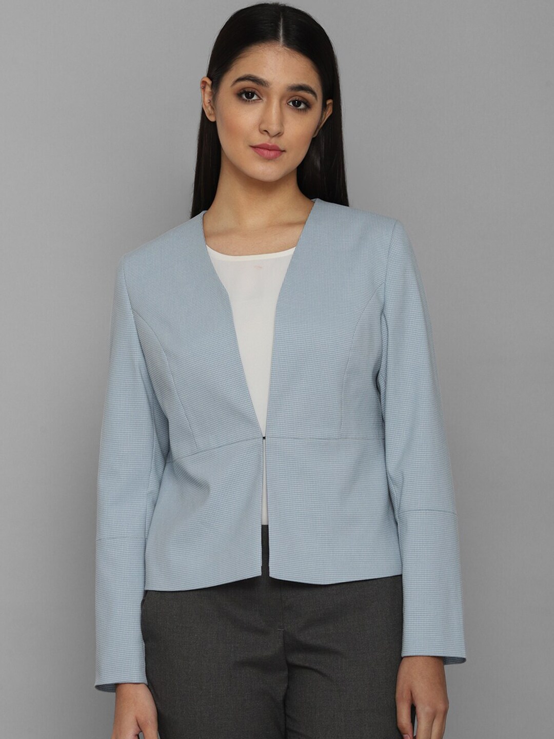 Allen Solly Woman Blue Checked Single Breasted Casual Blazer Price in India