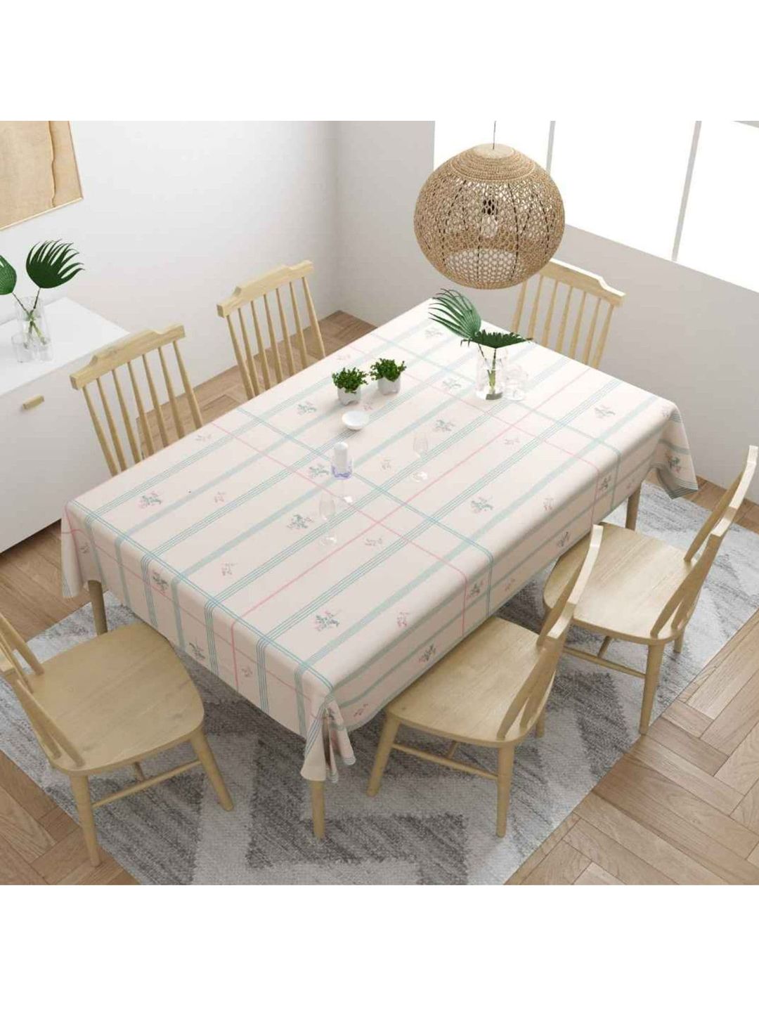 haus & kinder Beige Printed Pure Cotton Rectangular 6 Seater Table Cloth Price in India