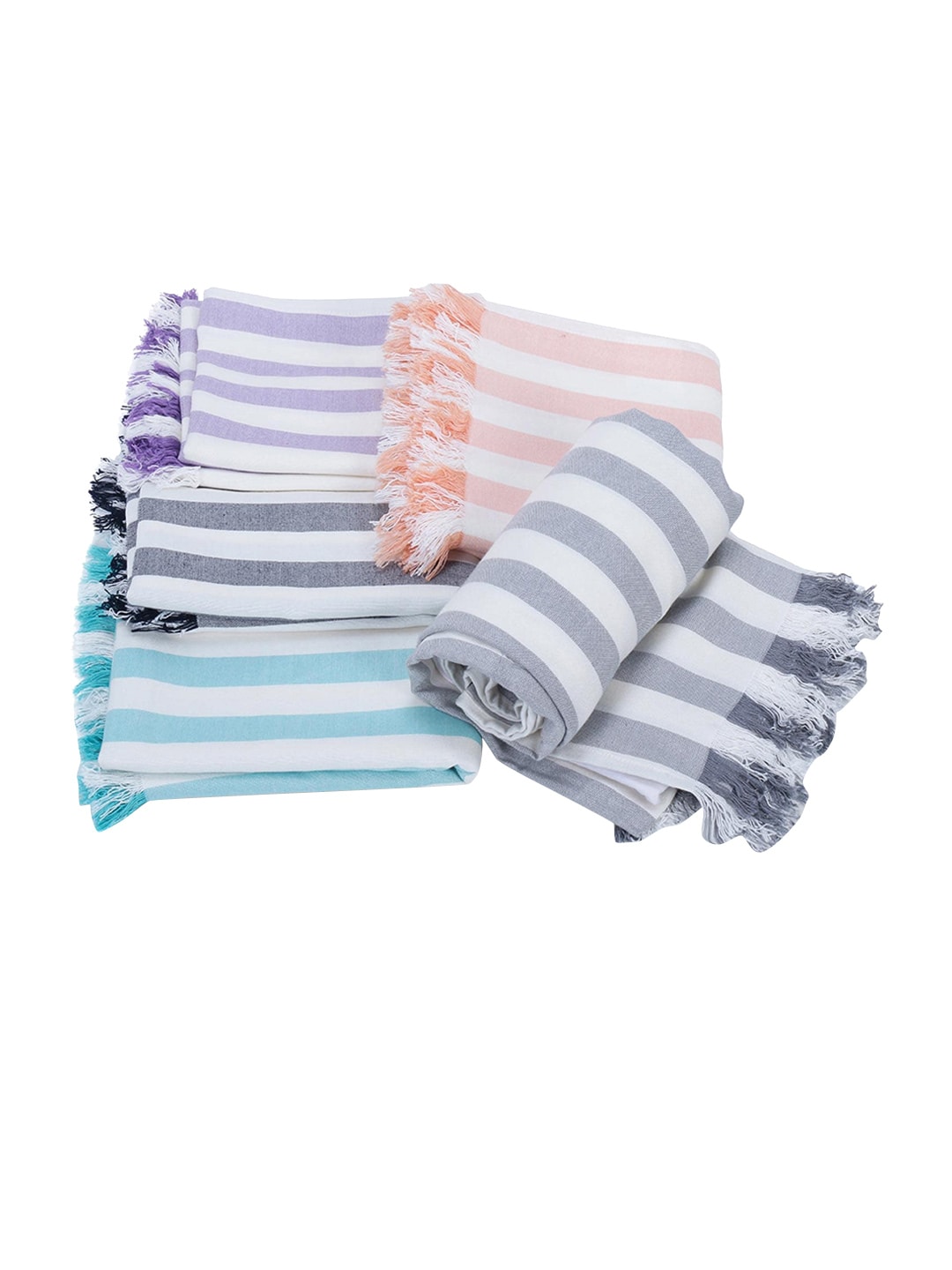 haus & kinder Peach Coloured Striped 250 GSM Bamboo Bath Towels Price in India