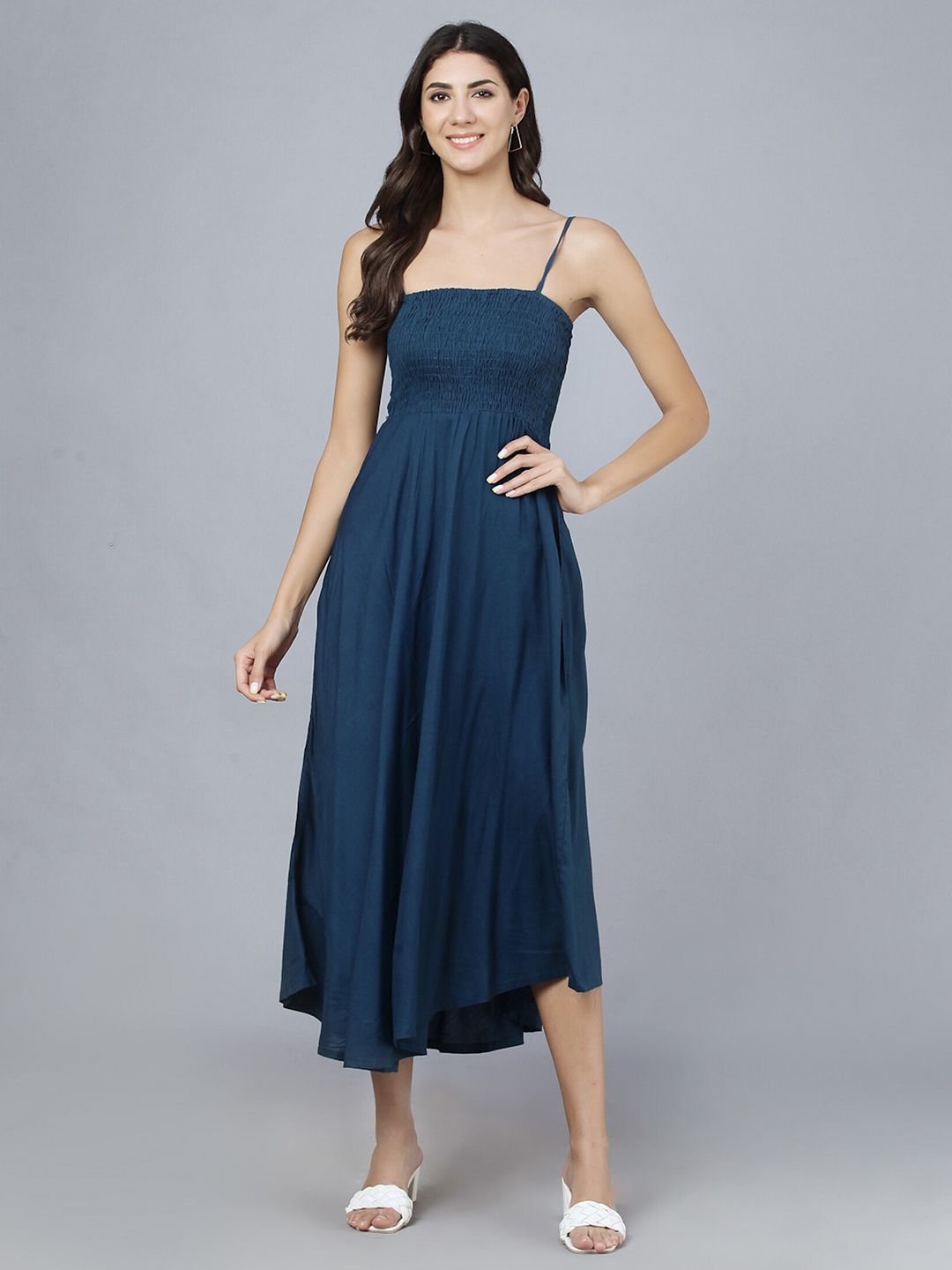 Vastralay Teal Solid Midi Dress Price in India