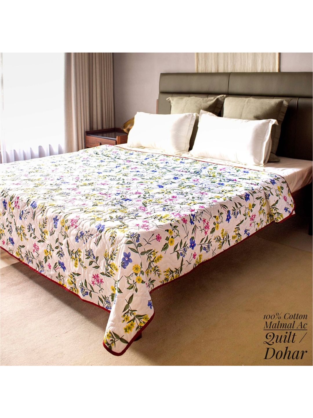 URBAN SPACE White & Pink Floral AC Room 300 GSM Double Bed Comforter Price in India
