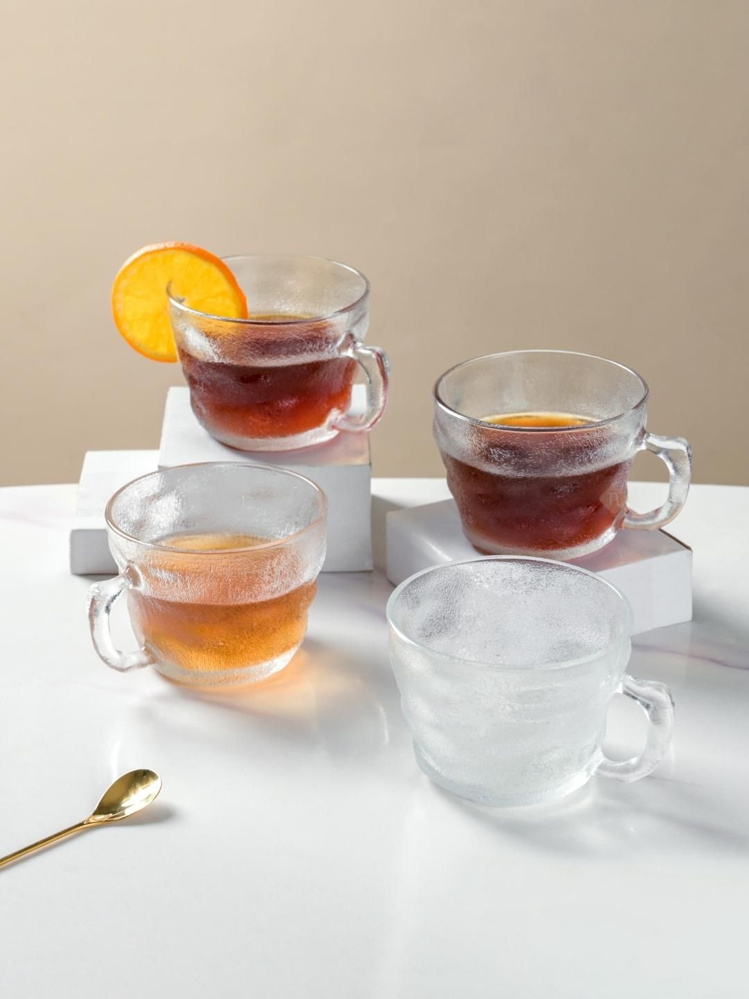 Nestasia Set Of 4 Transparent Textured Glass Tea Cup Price in India