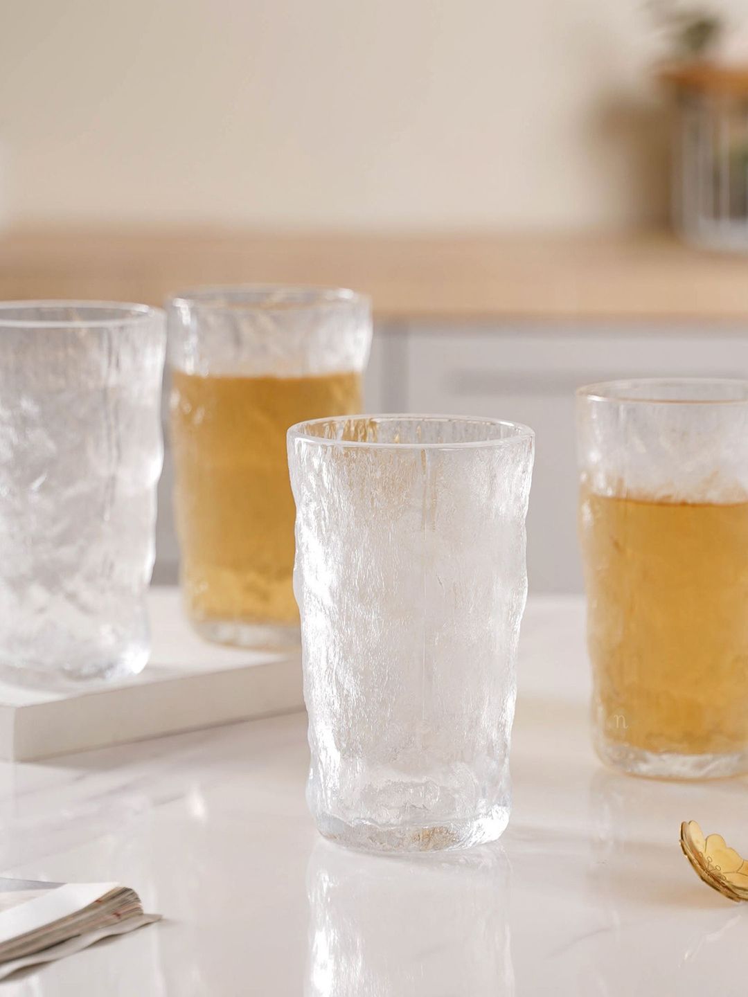 Nestasia Set Of 4 Transparent Textured Contemporary Water Glasses Price in India