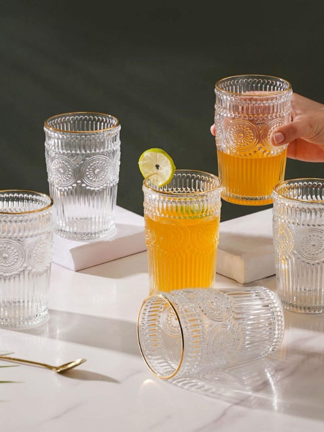 Nestasia Set Of 6 Transparent Embossed Large Drinkware Glass 350 ml Price in India