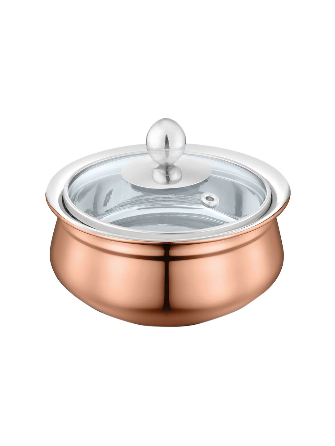 FNS Copper-Toned & Transparent Solid Serving Handi With Lid Price in India