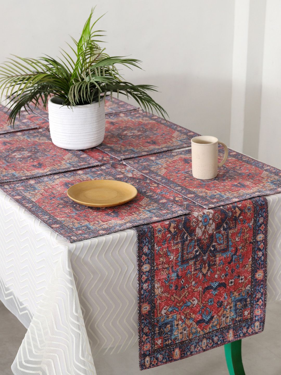 HANDICRAFT PALACE Red & Blue Abstract Printed Table Placemats & Runner Price in India