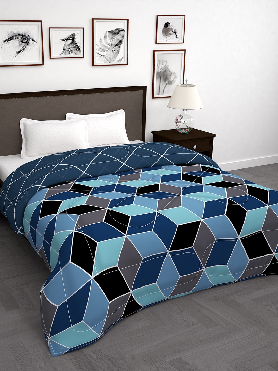 Story@home Blue & Black Geometric 180 GSM AC Room Double Bed Comforter Price in India