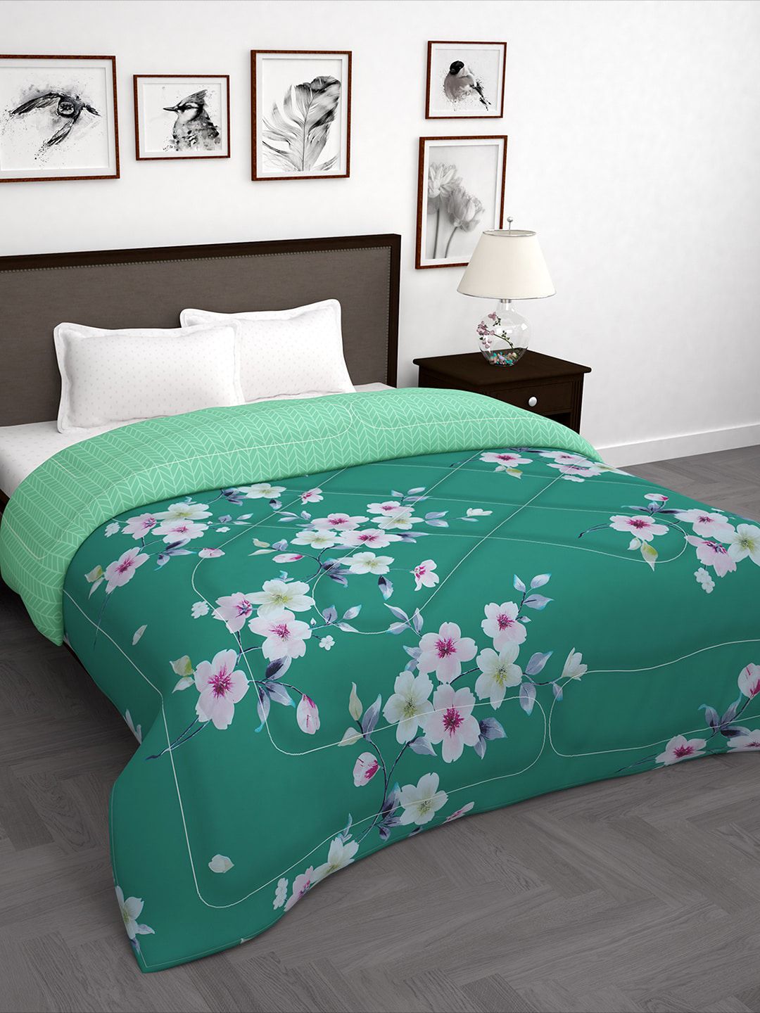 Story@home Green & White Floral 180 GSM AC Room Double Bed Comforter Price in India