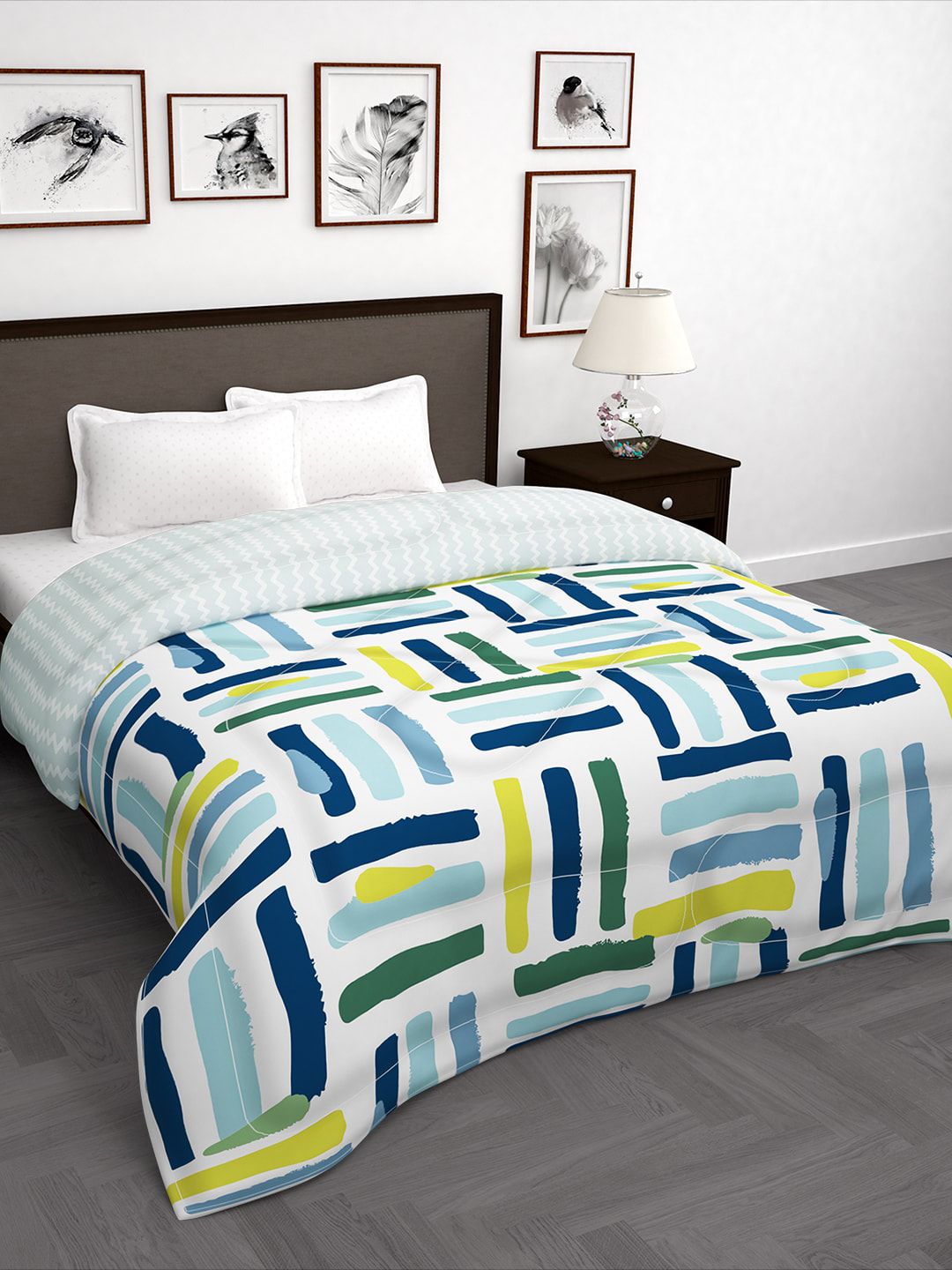 Story@home White & Green 180 GSM Reversible Double Bed Comforter Price in India