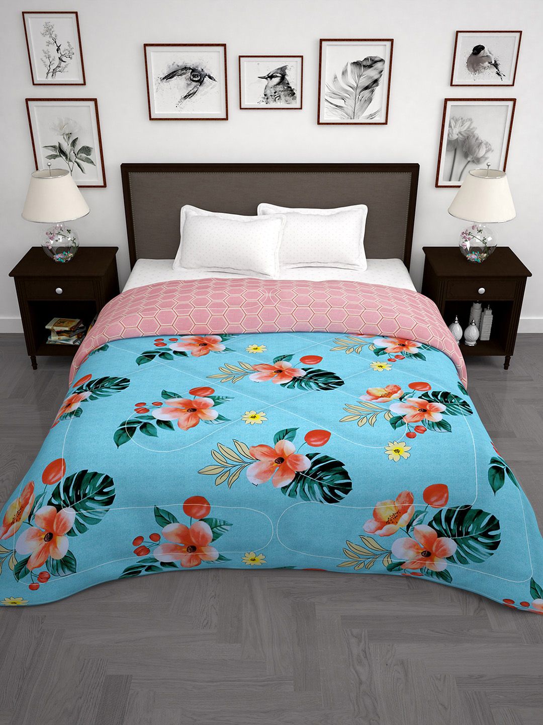 Story@home Blue & Red 180 GSM Reversible Double Bed Comforter Price in India