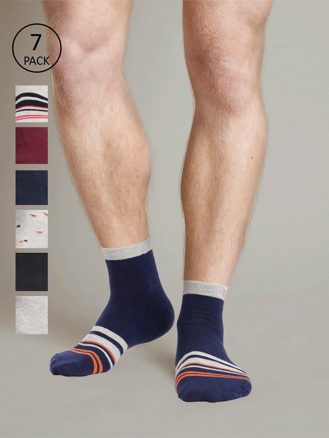 U.S. Polo Assn. Men Pack Of 7 Assorted Cotton Ankle-Length Socks -ASSORTED I646